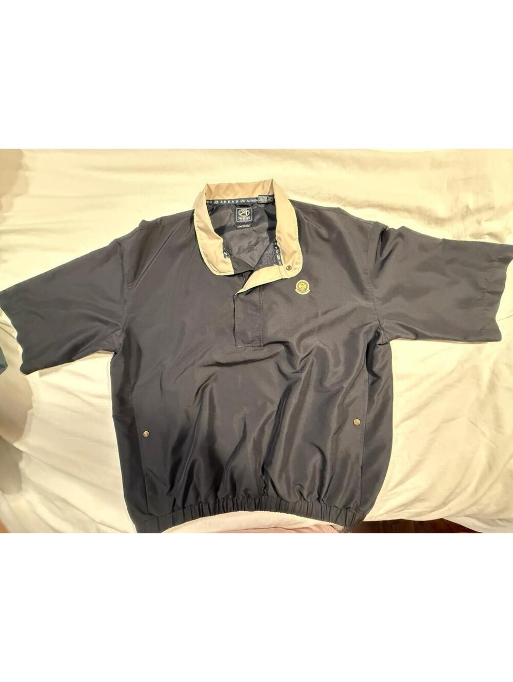 Ahead Mens Golf Windbreaker L Black Tan PGA Jacket Elastic Trim Short Sleeve